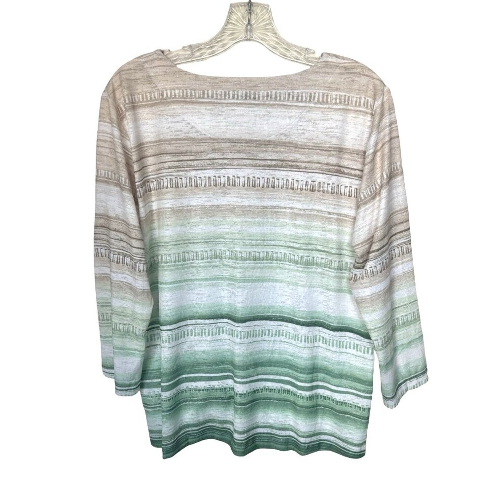 Alfred Dunner Top Sz Small Tan/Green/White Knotted Hem - Picture 3 of 4